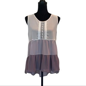 Ya Los Angeles sleeveless sheer pullover tiered fabric bohemian top size large